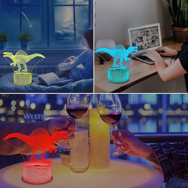 Dinosaur 3D Natlampe Spinosaurus Illusion LED Sengelampe 16