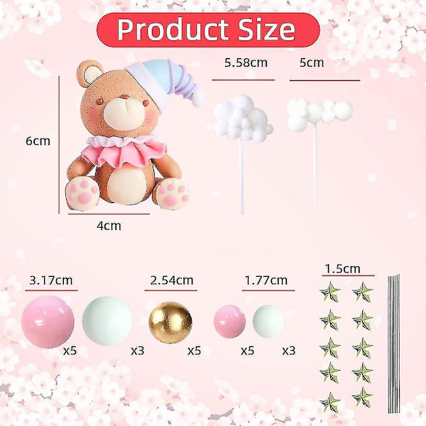 Blå Bjørn Kagepynt Sæt Dreng Pige Fødselsdag Sky Bjørn Cupcake Topper Babyshower Bjørn Tillykke Med Fødselsdagen Fest Dekoration Børn 1 År