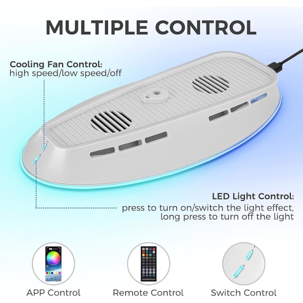 Auniq PS5-Stativ med 2-nivå vifte og RGB-LED-lampe for Playstation 5-konsoll Disk & Digital Edition, PS5-kjølestativ, PS5-kjøler, Vertikalt stativ