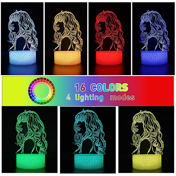 Taylor Swift Lys 3D Illusion Lampe Med Fjernbetjening & Smart Touch, 16 Farver Swiftie Dæmpbar Natlampe Soveværelse Dekoration Gave