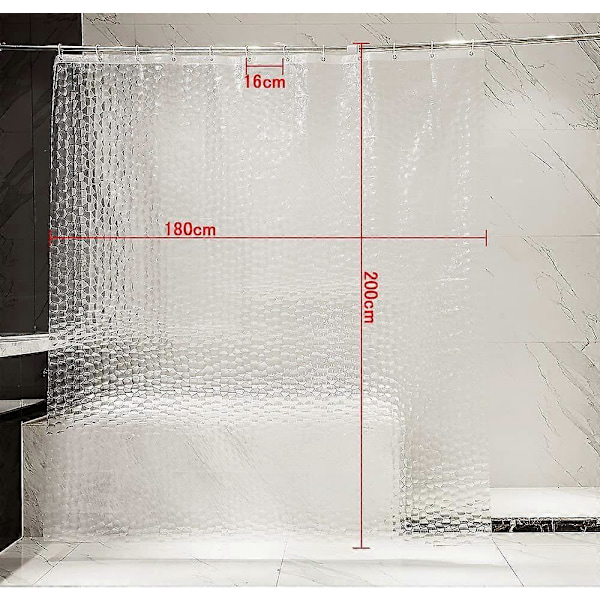 Skimmelsikker bruseforhæng semi-transparent EVA badeforhæng vandtæt vaskbart 3D vandkube med 12 ringe - 180 x 200 cm