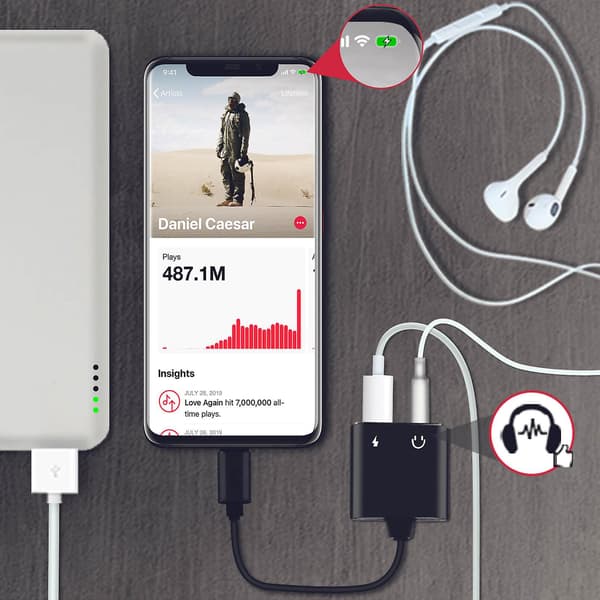 iPhone-ääni- ja latausadapteri Lightning- ja 3,5 mm -liitäntään - Musta