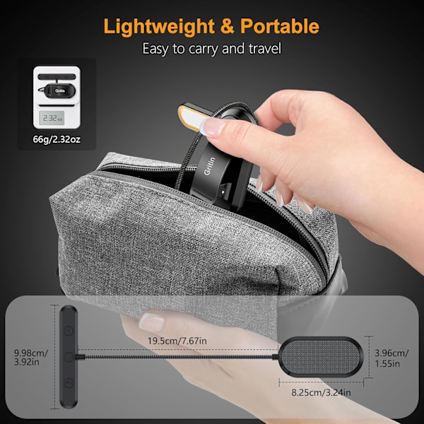 Gritin 19 LED Boklampa för Läsning, 3 Lägen & 5 Ljusstyrkor, Minnesfunktion, Brett Ljus, 50H USB-C, Flexibel Halslampa för Säng/Skrivbord