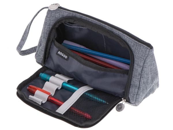 Pencil case 2 compartments with zipper 22x7x10 cm, spacious with inner pockets