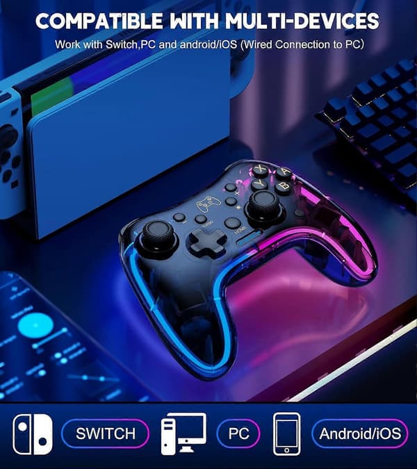 Switch Controller Kompatibel med Switch/Lite/OLED Controller, Switch Pro Controller Med RGB Åndende LED
