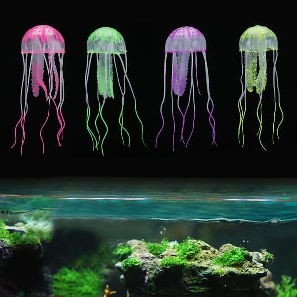 4 Pcs Fluorescent Artificial Silicone Jellyfish for Aquarium Decoration
