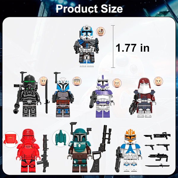 8 st Star Wars Minifigures Clone Wars Actionfigurer Byggklossar Leksaker 1,77 tum Clone Troopers Minifigures för pojkar barn vuxna samlarobjekt presenter