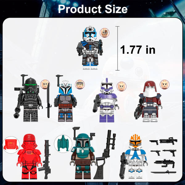 8 stk Star Wars Minifigurer Clone Wars Actionfigurer Byggeklosser Leke 1,77 tommer Clone Troopers Minifigurer for Gutter Barn Voksne Samleobjekter Gaver