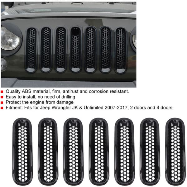 7 stk. sort bilfrontkofangergrill til Jeep Wrangler JK 2007-2017