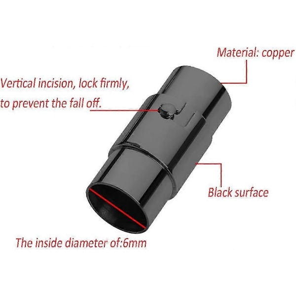 10 stk Magnetiske Smykke Armbåndslukninger til Læder Halskæde Armbånds Snorende Kapper til Smykkefremstilling (Sort, 6 mm)