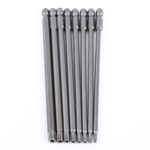8 stk. magnetisk skruetrækkersæt med 150 mm S2 stål Torx-bits