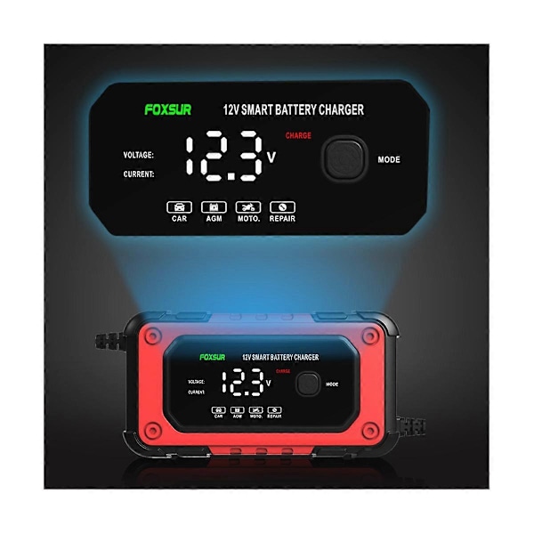12V 6A Smart Batterioplader, Intelligent Hurtig Strømopladning Digital LCD-skærm Bil Motorcykel Ba