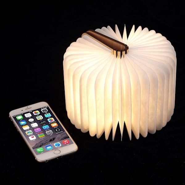 LED-boklampa i trä, vikbar magnetisk boklampa, USB-uppladdningsbar LED-papperslampa, dekorativ lampa med 1000 mAh batterier