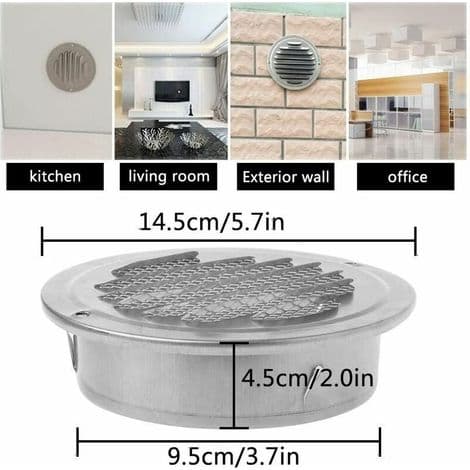 Rund ventilationsrist i rustfrit stål – Ø 100 mm – Ventilation med net til aftræk – Nem installation