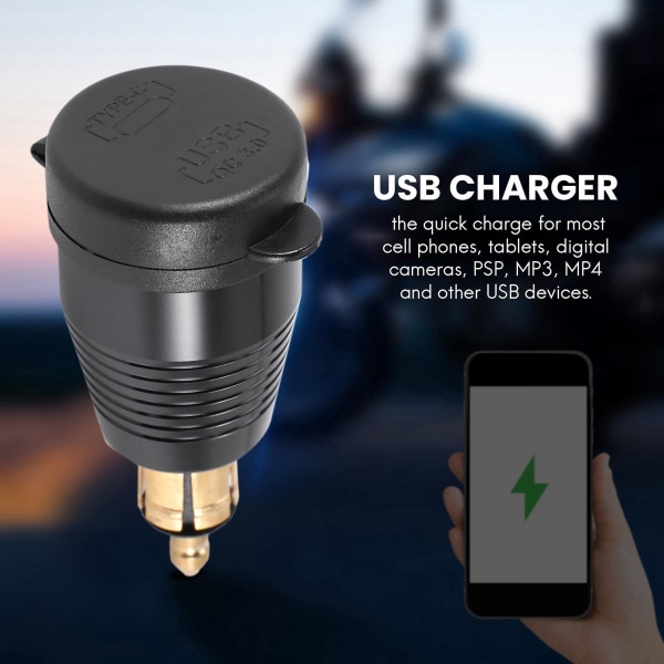 Moottoripyörän DIN-liittimen vedenkestävä laturi QC3.0 USB-laturiin ja Type-C 30W Power Delivery -sovittimeen