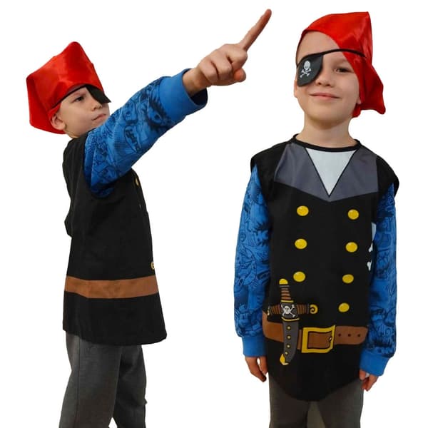 Piratkostyme barn 3-8 år med øyelapp og hodeplagg i polyester