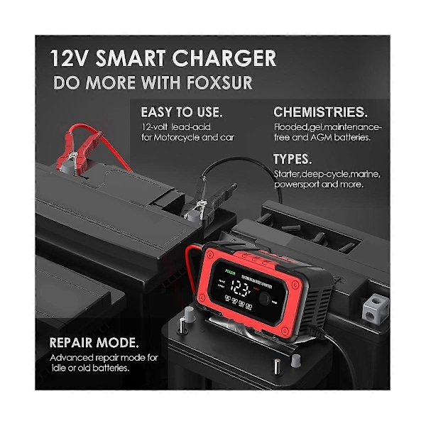 12V 6A Älykäs akkulaturi, älykäs nopea virran lataus digitaalinen LCD-näyttö auto moottoripyörä Ba