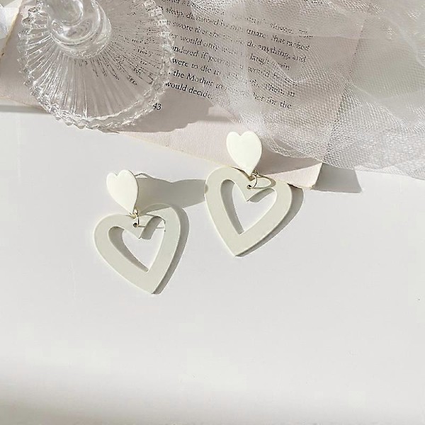 Hjerte Øredobber Kjærlighet Drop Dingle Øredobber Hvite Hjerter Dinglende Øredobber For Kvinner Gaver Valentinsdag