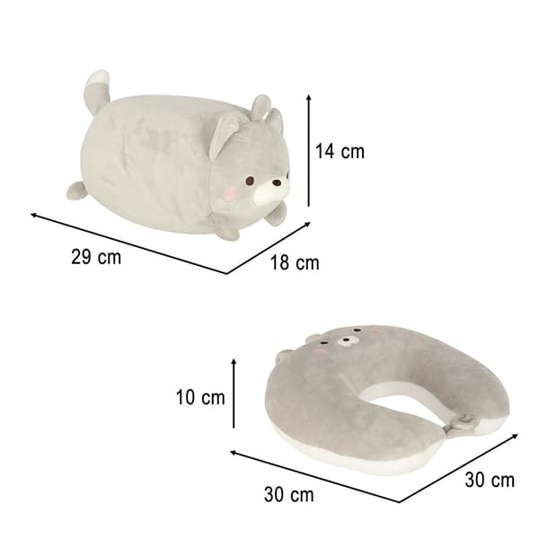 2-in-1 matkatyyny lapsille niskatyyny + pehmolelukissa harmaa 3+