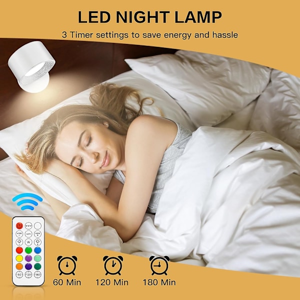 2-pack LED wall lamp with different light colors and remote control White