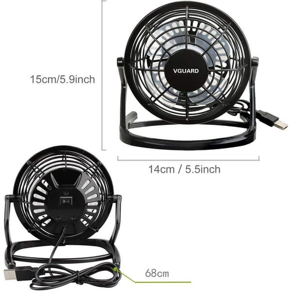 4-tommer Mini USB-blæser – 360° rotation – Stille drift til kontor, camping, klapvogne – USB-drevet – ABS-plast
