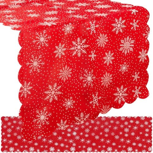 Christmas table runner red/white snowflakes polyester 150x35 cm