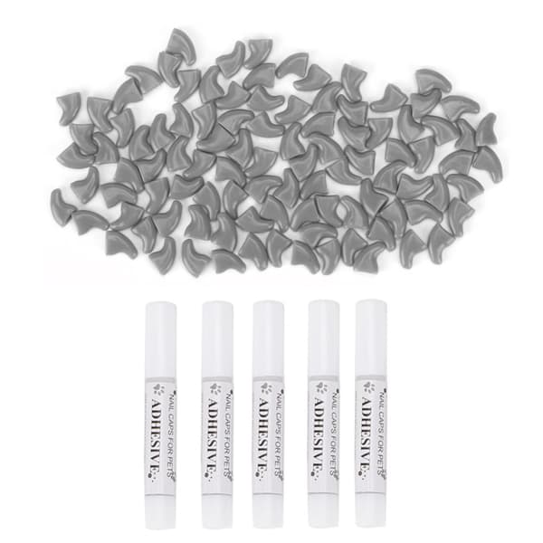 Grey Soft Nail Caps for Cats - 100 pcs, Safe and Decorative Paw Covers for Scratch Protection