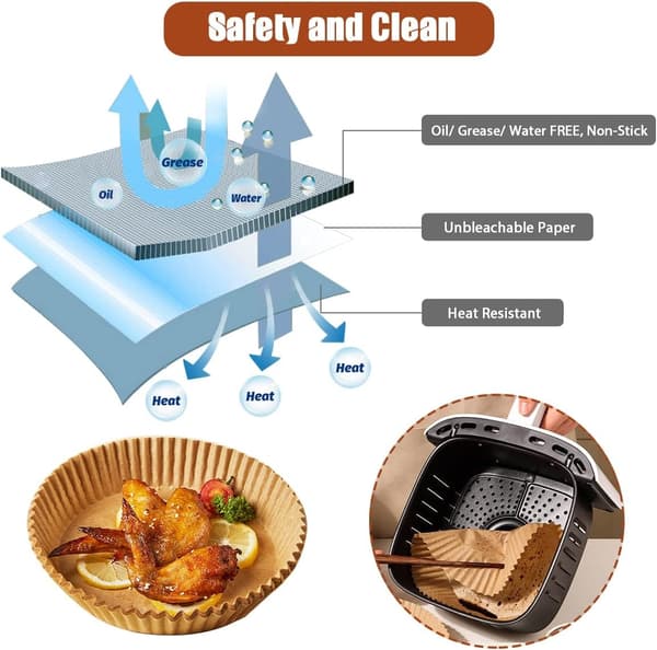 50 stk 20x4,5 cm Airfryer Bakepapir Ark Runde Engangsformer