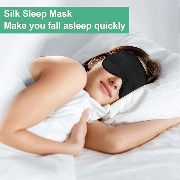 6 Stycken Naturliga Siden Sovmask Mjuk Ögonmask Justerbar Rem Ögonbindel Ögonskugga Smidig Sovmask Bekväm Sov Ögonmask med Väska (Svart)