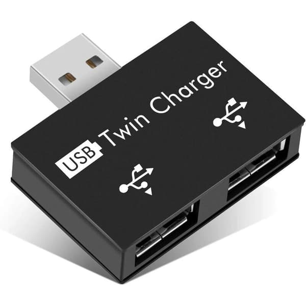 2x USB2.0 2 porte, bærbar USB-hub med 2 porte, han til dobbelt hun USB-adapter til bærbare computere, stationære computere (sort)