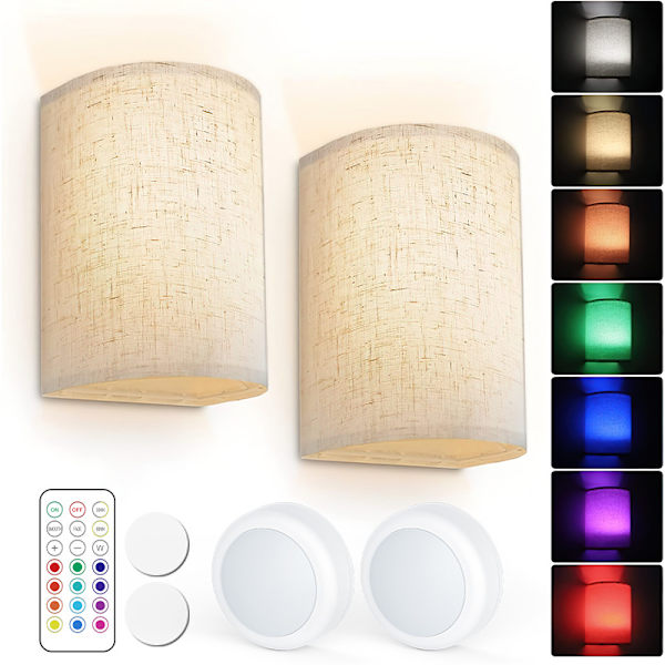 Wall Lamps Wall Lights 3 Colors Dimmable with Remote Control 2-Pack