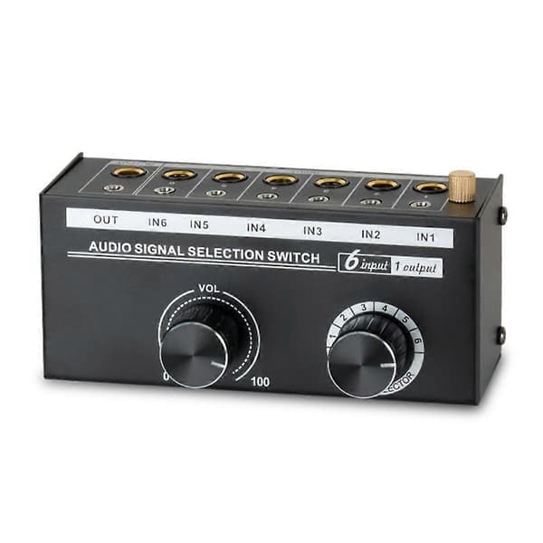 Audio Switch - 6-vejs 3,5/6,35 mm Stereo Audio Switch - Signal Kilde Switch Selector Splitter Box