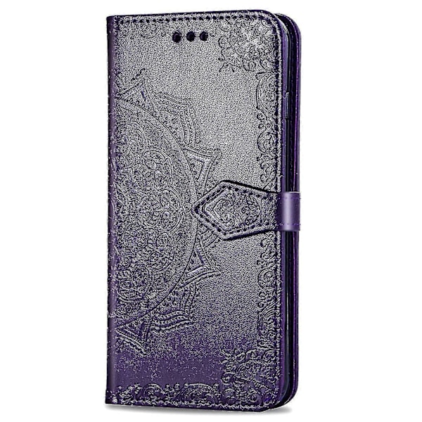 Iphone 13 Pro Etui Læder Wallet Cover Præget Mandala Magnetisk Flip Beskyttelse Stødsikker - Violet