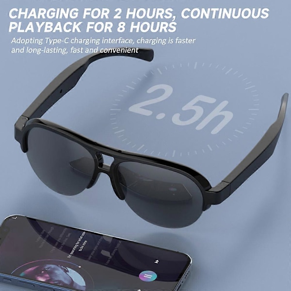 Smarta Bluetooth-glasögon, trådlösa ljudglasögon handsfree-samtal, smarta UV-glasögon för utomhusaktiviteter med mikrofon och högtalare