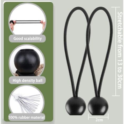75 elastiske snore med kugler, elastiske stropper til presenninger, telte, bannere, flagstænger, campingpresenning Sort