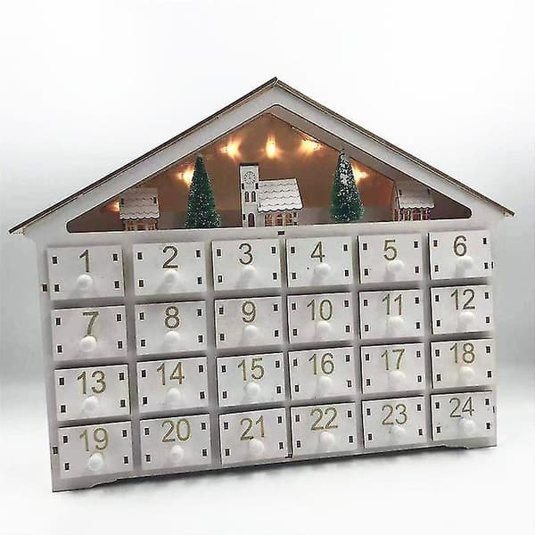 24 Dagers Hvit Tre LED Julekalender Oppbevarings Skuffe