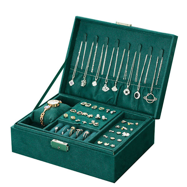 Jewelry Box - Double Layer Storage Green