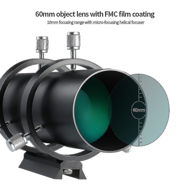 60 mm ohjaustähtäin tähtitieteelliselle teleskoopille, 240 mm polttoväli, F4 polttoväli suhde, ohjaustähtäin spiraalisella tarkennusmekanismilla