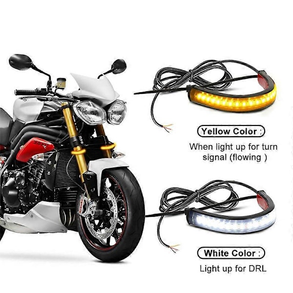 12V Universell Motorcykel LED Blinkers DRL Gul Vit Moto Blinkers Ring Gaffel Strip Lampa Signal Ljus Moto Tillbehör