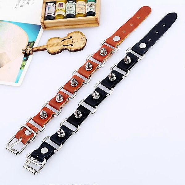 2 stk. PU Læder Armbånd Punk Armbånd Justerbart Goth Manchet Armbånd Gotisk Nitte Spænde Armbånd til Mænd Kvinder