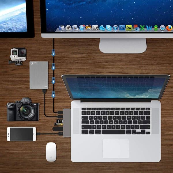 USB C Hub Thunderbolt 6 i 1 med 2x USB C Hanner