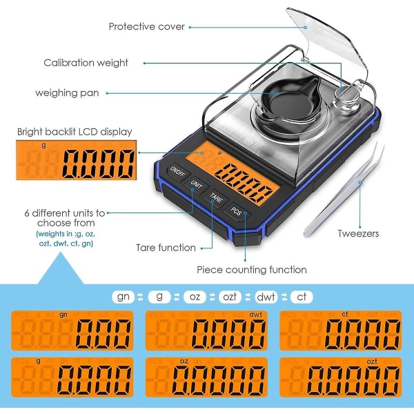 Precisionsvåg, 50 g/0,001 g, 0,001 g Precisionsvåg, bärbar digitalvåg med LCD-skärm med 50