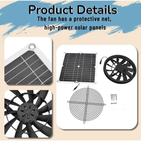 100W 12V Solcelle Vifte Sett Vanntett med Metall Grill Beskyttelse for Hønsehus, Drivhus, Hageboder, Kjæledyrhus, Vindusventilasjon