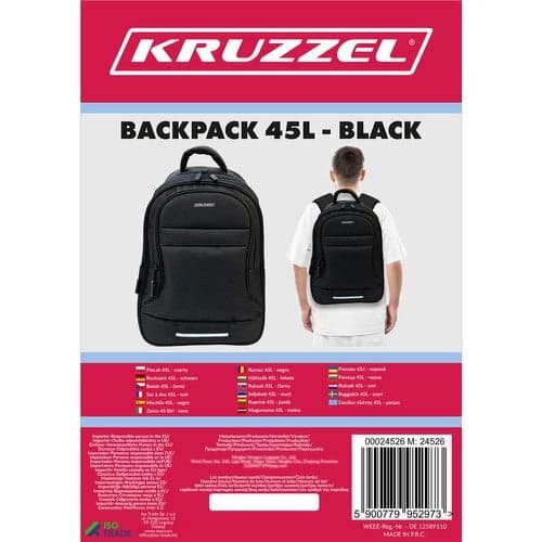 Backpack 45L black 600D Oxford with laptop compartment 54x32x24 cm