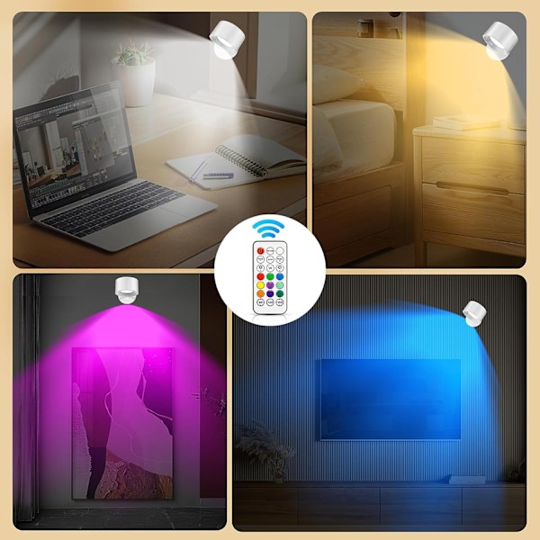 2-pack LED wall lamp with different light colors and remote control White