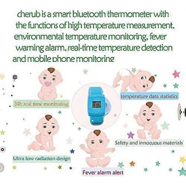 LCD Bluetooth Barntermometer, Bluetooth Kroppstemperaturövervakningsarmband Blå