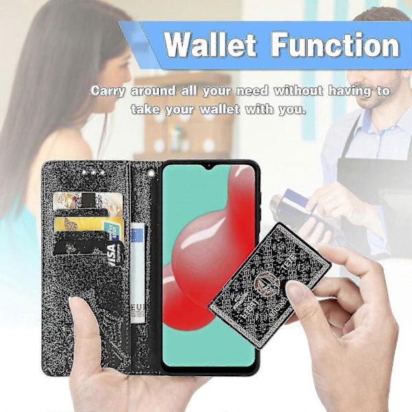 Samsung Galaxy A32 4g Etui Læder Wallet Cover Præget Mandala Magnetisk Flip Beskyttelse Stødsikker - Sort