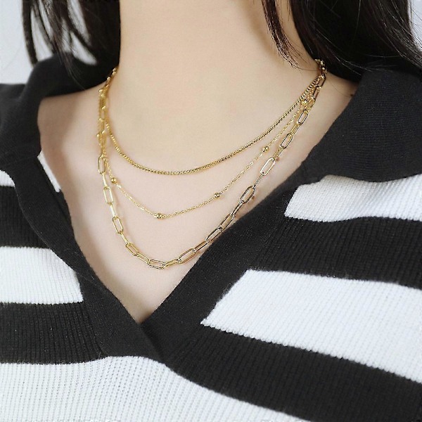 Choker Halskjeder for Kvinner, Gullbelagt Delikat Lagdelt Kjede Halskjede Enkelt Justerbart Initial Anheng Halskjeder Lagdelte Gullkjede Halskjeder for Kvinner