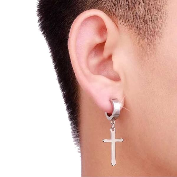 2-pak Piercing Ørering med Hængende Kors Sølv