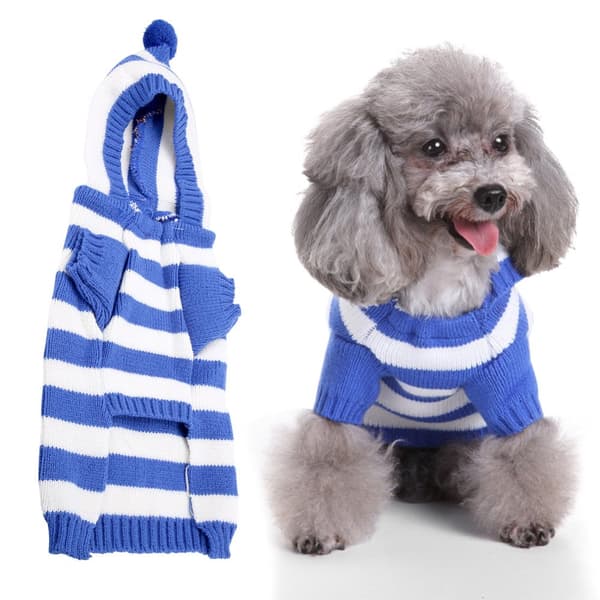 Cozy Striped Turtleneck Pet Sweater for Winter - Blue, Small